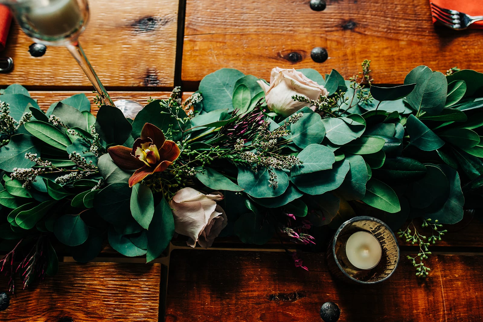 detail photos of decor from Nordic Center in Breckenridge wedding