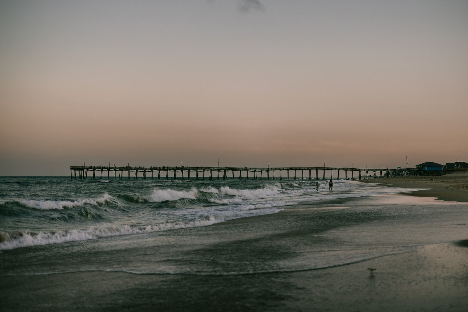 Photo of NC beach and pier at dusk