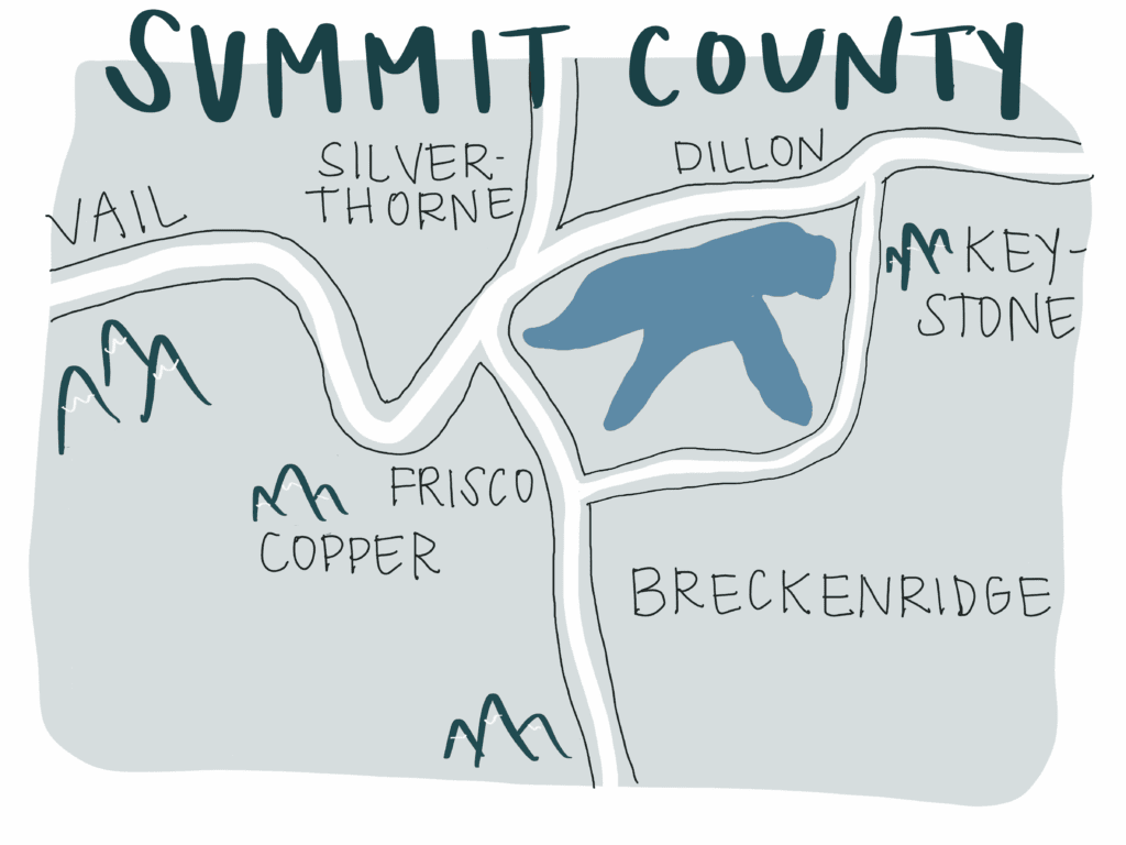 Hand drawn map of Summit County, Colorado