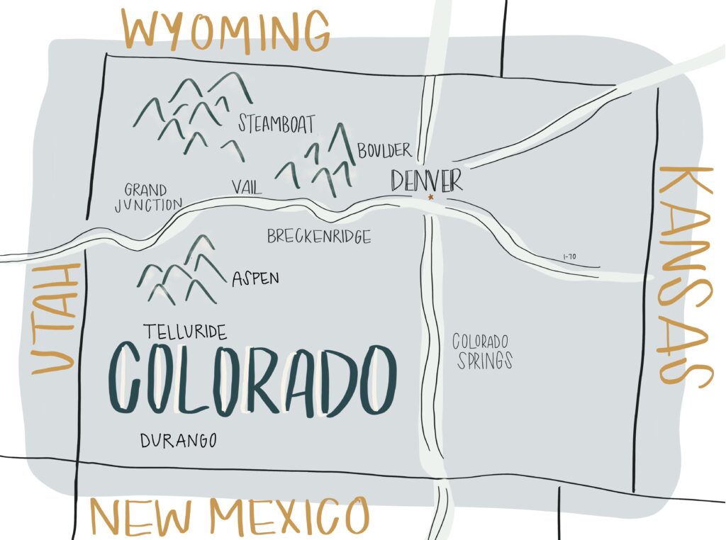 Hand drawn illustration of map of Colorado