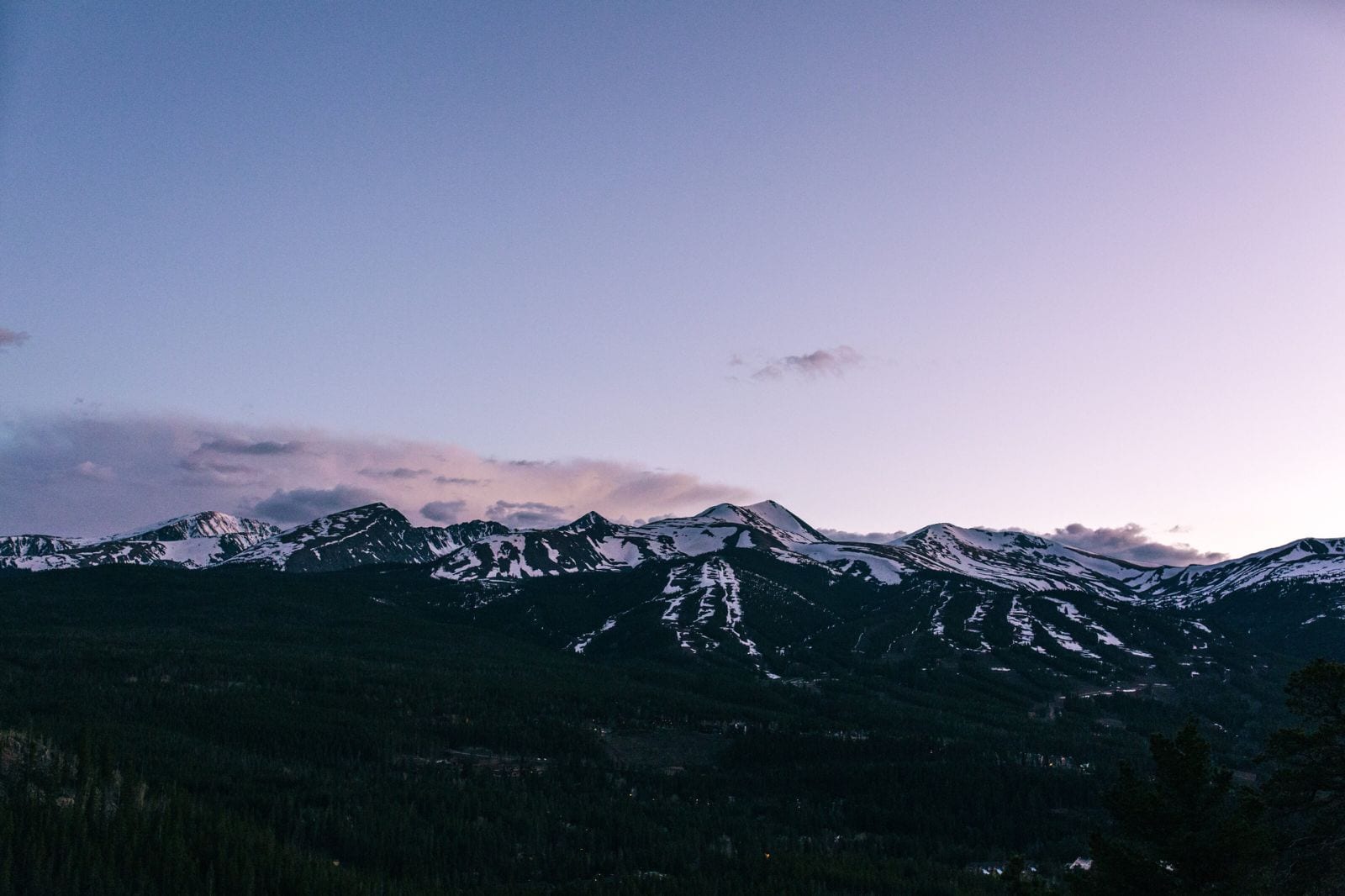 Photo of Breckenridge, Colorado mountain at dusk.